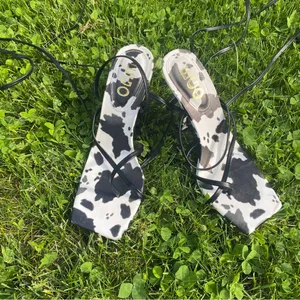 Ego Wishful strappy flare heel sandals in cow print thumbnail 3