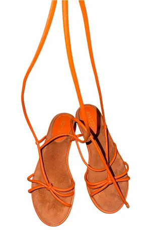Arezzo Orange Leather Strappy Lace-Up Women's Sandals Size 38 thumbnail 1