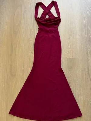 Beginning Boutique Maxi Dress Crepe Tie Back Beverley Size US2 Wine Dark Red thumbnail 1