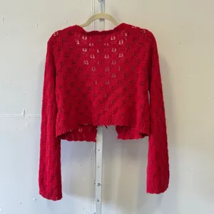 Sincerely‎ Jules Red Pointelle Knit Tie Front Cropped Cardigan Sweater Medium thumbnail 2