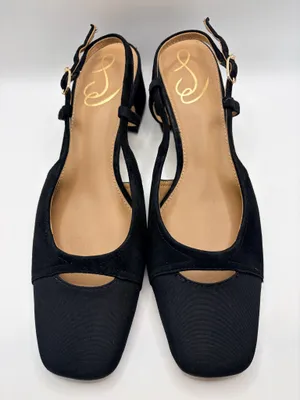 Sam Edelman Black Suede Slingback Heels Sz 8 Square Toe Cutout Retro Chic Preppy thumbnail 3