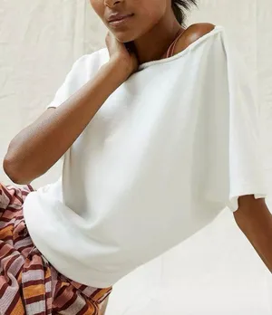 Anthropologie White Tie-Back Sweatshirt Tee Size Large New with Tag MSRP $80 SOO thumbnail 1