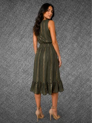 Luxology Olive Green Metallic Stripe Midi Dress thumbnail 8