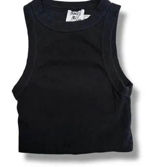 Princess Polly Black Ribbed Crop Tank Top Sleeveless Crew Neck‎ Size 2 Small thumbnail 1