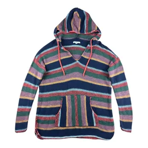 American Eagle Women Baja Hoodie Small Navy Multi Color Striped Knit Hippie Boho thumbnail 2