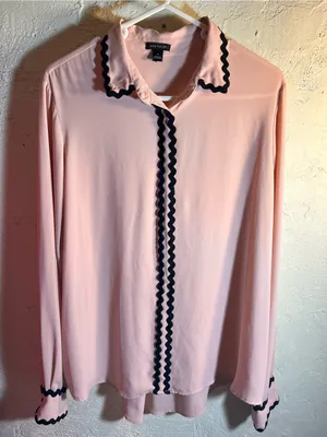 Ann Taylor Light Pink Blouse with Black Rickrack Trim thumbnail 2