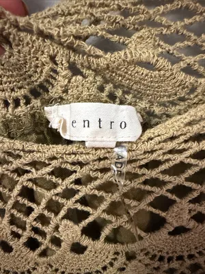Entro Olive Green Gingham & Crochet Boho Tunic Dress S thumbnail 6