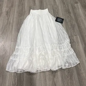 New Lulus Sunny White Smocked Tiered High-Waisted Midi Skirt Size Small MSRP $59 thumbnail 5