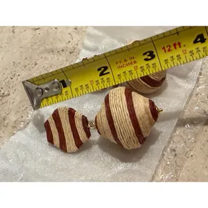 Tuckernuck Earrings NWT Cocoa Stripe Raffia Geo Lantern Brown Tan Woven Drop thumbnail 4