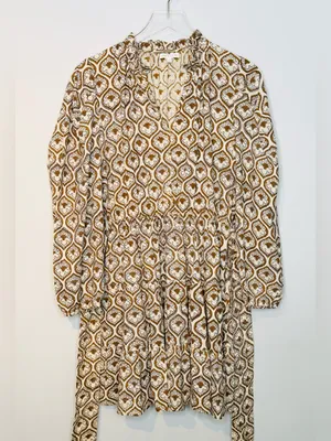 Anna Cate Brown Cream Medallion Paisley Print Cotton Long Sleeve Dress thumbnail 11