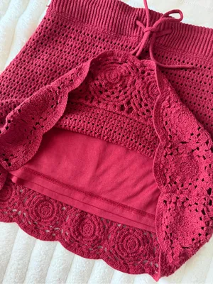 Universal Thread Crochet Mini Skirt in Deep Red with Ruffle Hem thumbnail 3