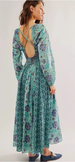 Free People a new way maxi in blue floral sz M thumbnail 1