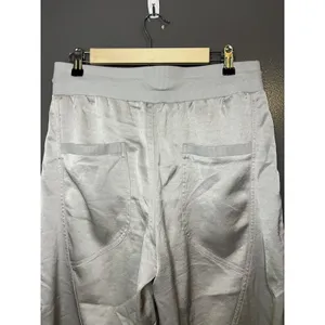 Anthropologie Pants Womens Medium Silver Satin Jogger Elastic Waist Cuffed thumbnail 8