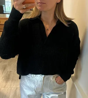 Aerie Black oversized v-neck with collar sweater thumbnail 1