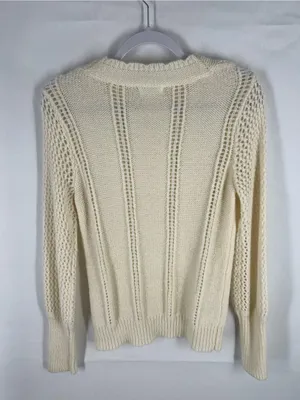 Open-Knit‎ Crewneck Sweater in Cream - Women's thumbnail 7