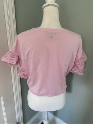 NWOT Express Women's Pink Ruffle Sleeve Drawstring Top‎ Size Small thumbnail 3