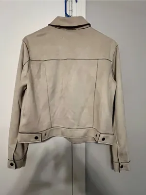 ZARA Women's Beige Faux Suede Contrast Piped Jacket Size S thumbnail 3