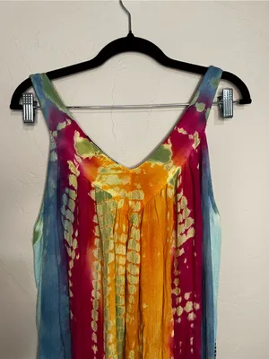 Sol Dashiki Rayon Tie Dye Boho Resort Cover-Up Mini Sundress Beach Vacation thumbnail 9