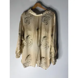 Zara cram collar oversized satin button down dragon print small‎ thumbnail 2