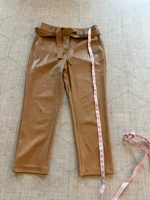 LOFT Cognac Brown Faux Leather Belted Straight Leg Pants Size 12 thumbnail 5
