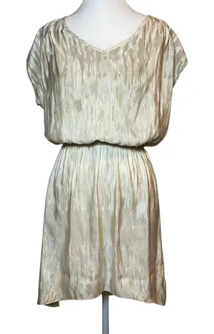 Express XS Beige Gold High Low Mini Dress Abstract‎ Print Short Sleeve Casual thumbnail 1