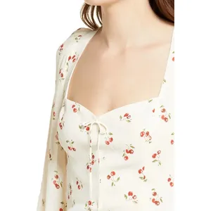 Reformation Chase Cherry Print Blouse Sz 4 thumbnail 5