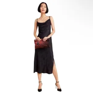 Nwot Anthropologie draped Amelie Black Jacquard slip dress $138 party formal thumbnail 4