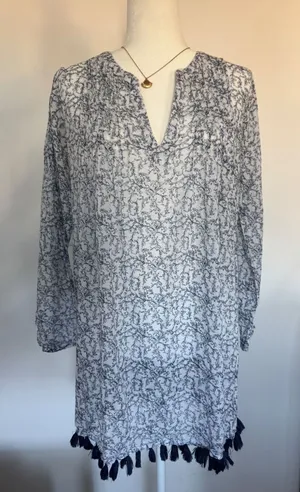 Roller Rabbit Womens XS Blue White‎ Floral Cotton Tunic Top Coastal Preppy thumbnail 1