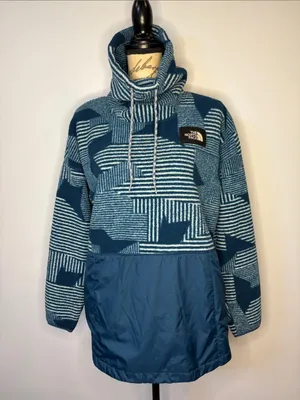 The North Face Riit cowl funnel neck fleece kangaroo pocket pullover teal blue L thumbnail 1