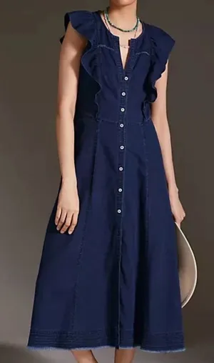 Pilcro Denim Flutter Sleeve MIDI Dress thumbnail 1