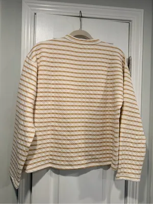 NWOT J. Crew Size S Tan Cream Reversible Quilted Striped Crew Sweatshirt thumbnail 4