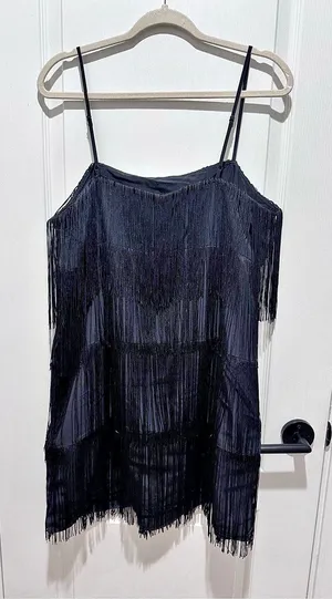 A New Day Fringe Mini Dress Black Large NWT thumbnail 1