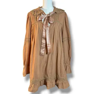 Free People Dainty Cottage Crochet 5 O'clock Tea Time Mini Dress Neutral Medium thumbnail 9