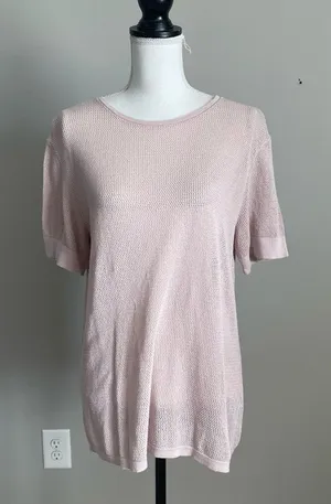 ZARA | Pink Loose Knit Lightweight Short Sleeve Top Sz L thumbnail 1