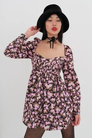 For Love And Lemons Floral Kate Long Sleeve Mini Dress M thumbnail 1