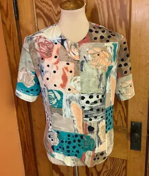 Vtg 80s patchwork print blouse Size L thumbnail 1