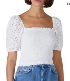 Louna White Eyelet Puff Sleeve Blouse Size M thumbnail 1