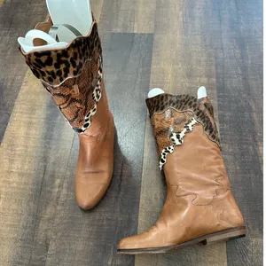 Donna Carolina Leather Patchwork Cowboy Boots Tan Animal Print EU 36.5 thumbnail 1