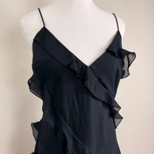 Abercrombie & Fitch Black Ruffle Asymmetrical Handkerchief Hem Midi Dress‎ Large thumbnail 7