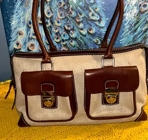 Dooney & Bourke Vintage Signature Beige Monogram Handbag thumbnail 1