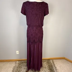 Adrianna‎ Papell Cassis Sequin Beaded Maxi Gown Dress Size 10 Plum Purple Gatsby thumbnail 5