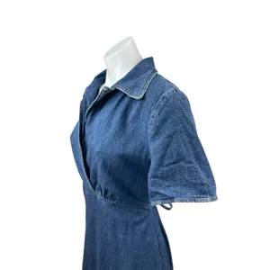 & Other Stories Womens Blue Denim Belted Short Sleeve Mini Flare A-Line Dress 10 thumbnail 2