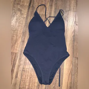 Abercrombie navy ribbed lace up back one piece bathing suit or bodysuit nwot $80 thumbnail 4