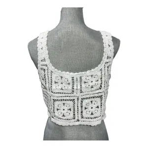 Crochet Knit Cropped Sleeveless Sweater Cardigan in white size M thumbnail 4