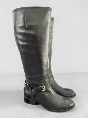 Lauren Ralph Lauren Black Leather Knee-High Riding Boots with Buckle Detail thumbnail 1