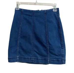 Free People Denim Mini Skirt Size 2 Blue High Waisted Back Zip Seamed Stretch thumbnail 1