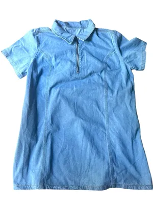 Boutique Denim Mini Dress Short Sleeve Summer Casual Half Zip thumbnail 2