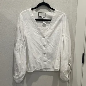 Alexis White Textured Button-Down Blouse – Size‎ M thumbnail 2