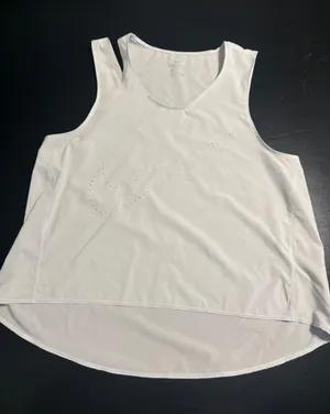 Nike Dri-FIT Womens Tank Top Medium Gray Perforated Swoosh High Low Hem Athletic thumbnail 1