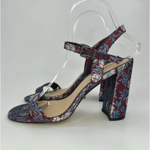 Gianni Bini Mckaria Jacquard Floral Block Heel Sandals Burgundy Blue 7.5 Wedding thumbnail 3